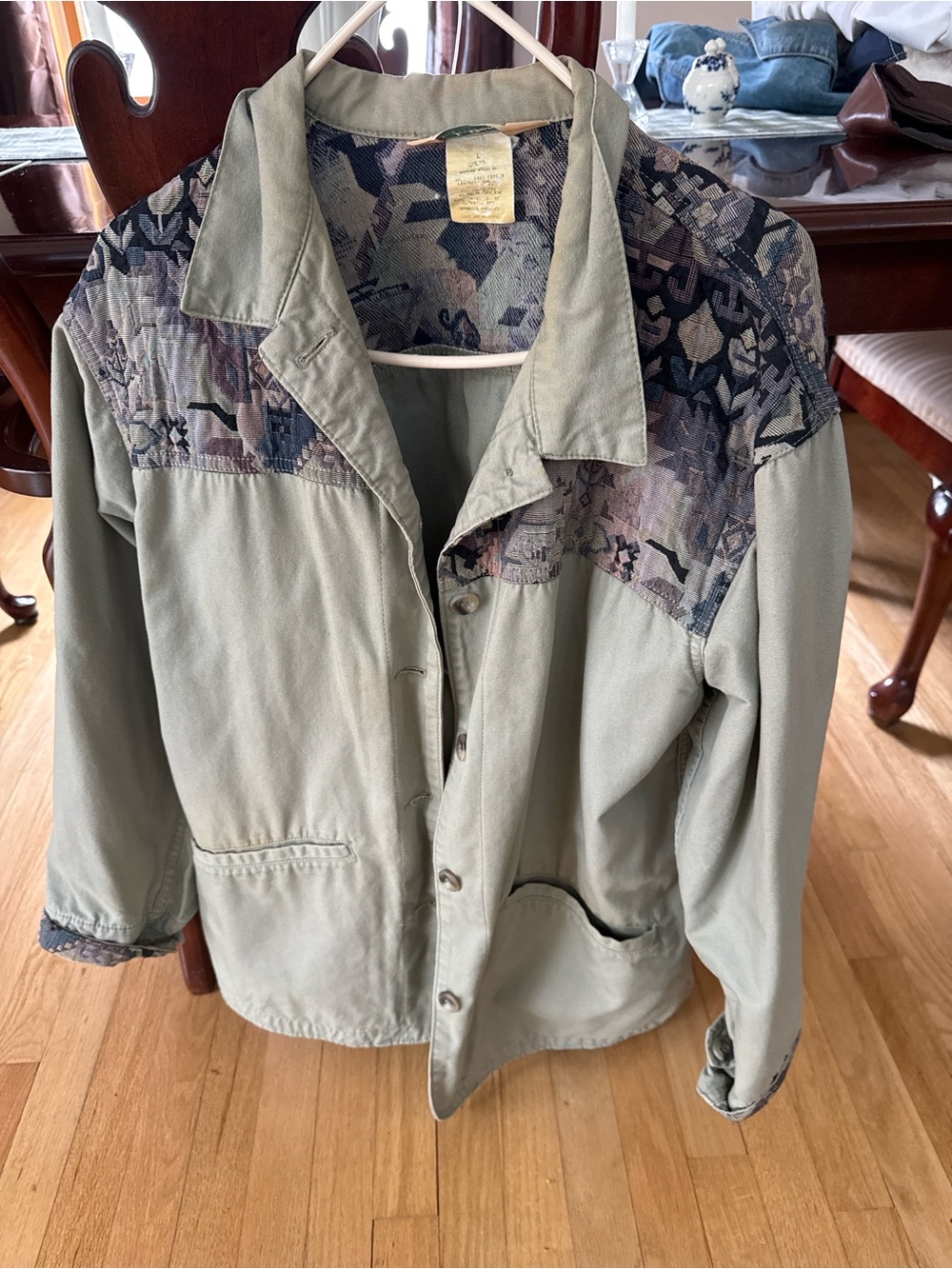 Ll bean Women’s Light Olive Utility Jacket with Tapestry Patterned Yoke size L